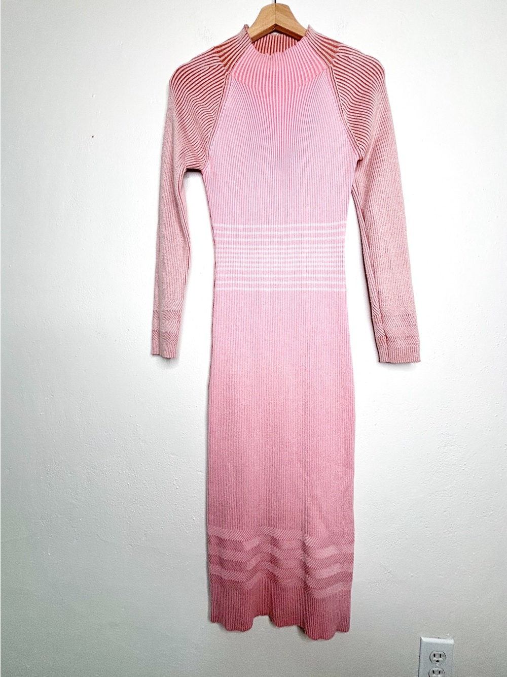 Yllw The Label Pink Ribbed Long Sleeve Midi Dress Size S EUC